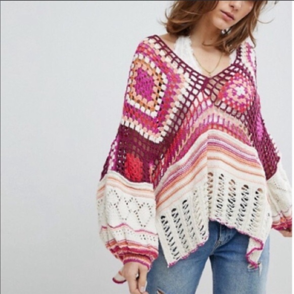 Free People NWT Call Me Crochet Top Sweater Multi M/L